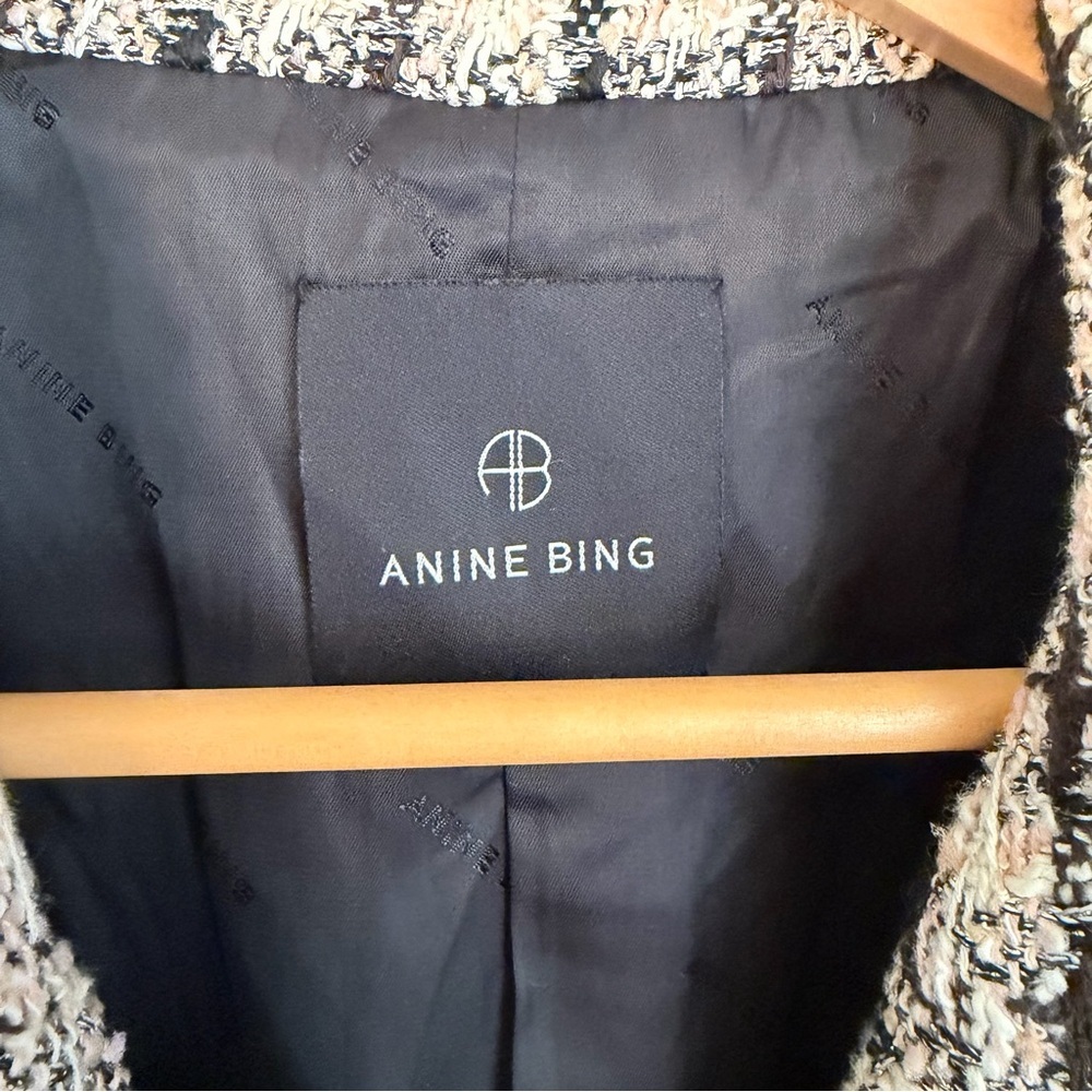 Anine Bing Diana Double Breasted Relaxed Fit Blazer in Apricot Tweed, X-Large - Picture 3 of 16